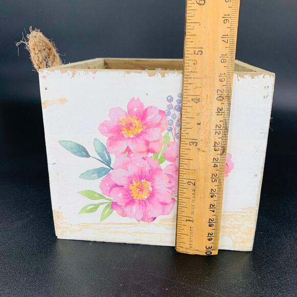 Decorative Wooden Box Tina Wenke Small Rope Handle Pink Floral Arrangement Gift - Picture 7 of 12